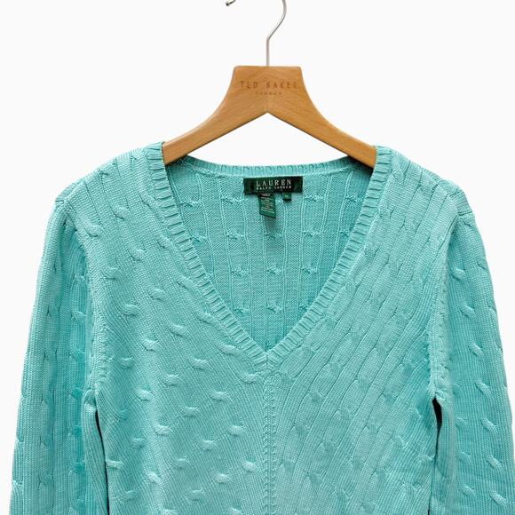 Ralph Lauren Vintage Cable Knit Sweater Silk Sweater Blue Women’s Size XS - Picture 2 of 8